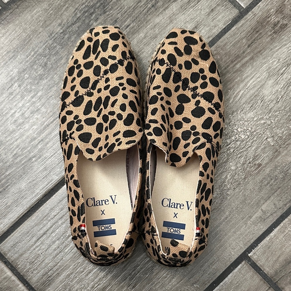 Toms Women's Espadrille Slip-Ons in Tan and Black Leopard